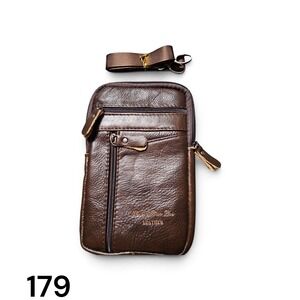 Sheng Bao Lai Brown Leather Crossbody Phone Bag Belt Loop Pouch Travel Messenger